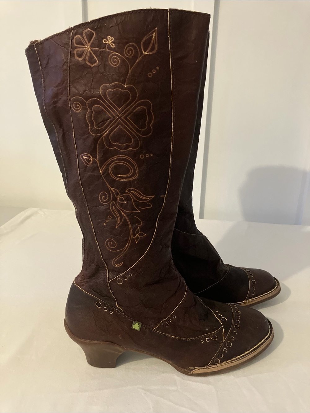 EL NATURALISTA EU Size 38 ( 7) Brown Distressed Leather Womens Tall Boots Spain